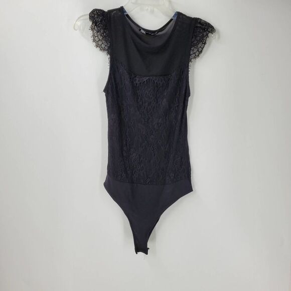 Zara Tops - ZARA women's S black lace front sheer top bodysuit